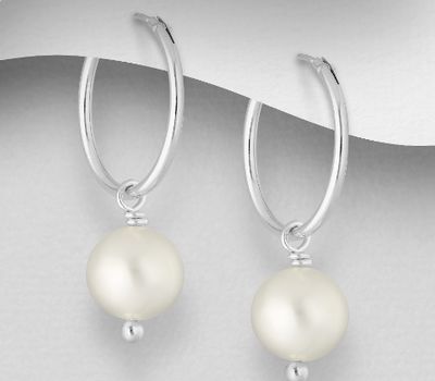 925 Sterling Silver Hoop Earrings Decorated with Freshwater Pearls
