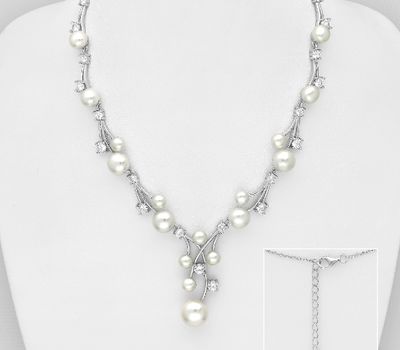 Şəkli böyütmək üçün tiklayın 925 Sterling Silver Necklace, Decorated with CZ Simulated Diamonds and Freshwater Pearls