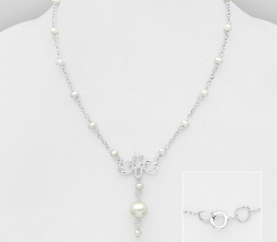 925 Sterling Silver Swirl Necklace, Beaded with Freshwater Pearls