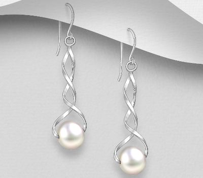 925 Sterling Silver Hook Earrings Decorated With Fresh Water Pearls