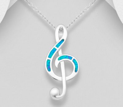 925 Sterling Silver Music Notes Pendant Decorated With Lab-Created Opal