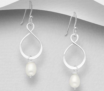 925 Sterling Silver Infinity Earrings Decorated with Freshwater Pearls