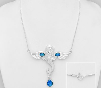 Şəkli böyütmək üçün tiklayın 925 Sterling Silver Necklace Decorated With Lab-Created Opal