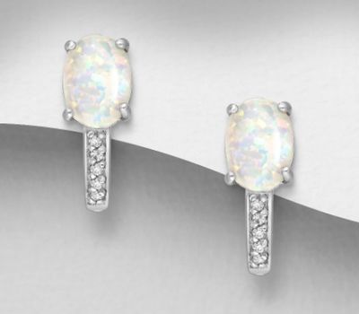 Şəkli böyütmək üçün tiklayın 925 Sterling Silver Earrings Decorated With CZ and Lab-Created Opal