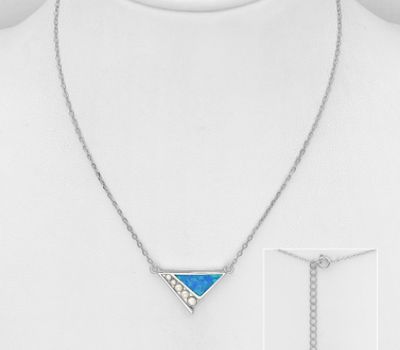 Malın səhifəsinə keç 925 Sterling Silver Triangular Necklace, Decorated with Lab-Created Opal and Simulated Pearls