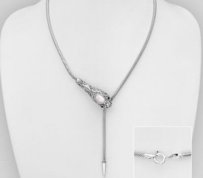 925 Sterling Silver Snake Necklace Decorated With CZ and Lab-Created Opal