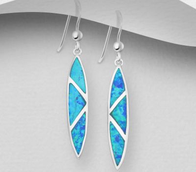 925 Sterling Silver Hook Earrings Decorated with Lab-Created Opal