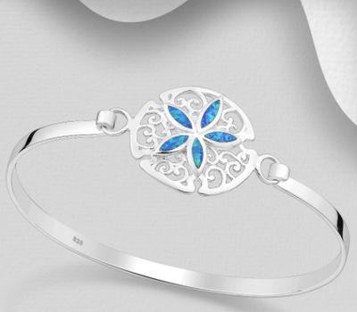 925 Sterling Silver Sand Dollar Bracelet Decorated With Lab-Created Opal