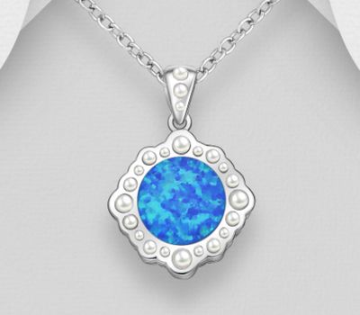 Şəkli böyütmək üçün tiklayın 925 Sterling Silver Pendant, Decorated with Lab-Created Opal and Simulated Pearls