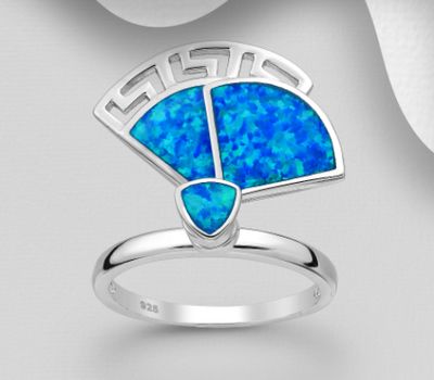 Şəkli böyütmək üçün tiklayın 925 Sterling Silver Fan Ring Decorated With Lab-Created Opal