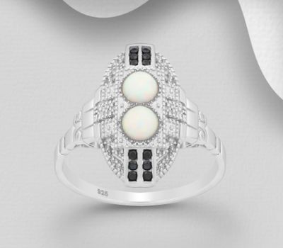 Şəkli böyütmək üçün tiklayın 925 Sterling Silver Ring Decorated With CZ and Lab-Created Opal