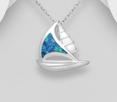 Şəkli böyütmək üçün tiklayın 925 Sterling Silver Sailboat Pendant Decorated With Lab-Created Opal