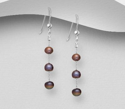 Şəkli böyütmək üçün tiklayın 925 Sterling Silver Hook Earrings, Beaded with Freshwater Pearls