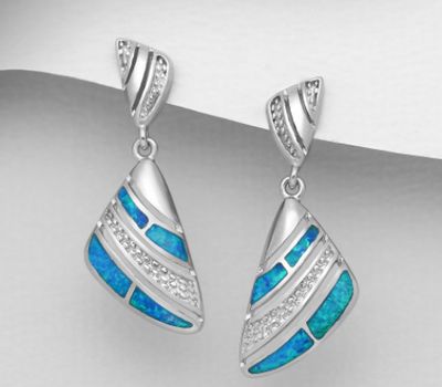 925 Sterling Silver Push-Back Earrings Decorated With Lab-Created Opal