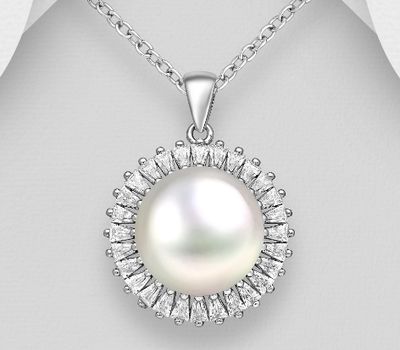 Malın səhifəsinə keç 925 Sterling Silver Pendant, Decorated with CZ Simulated Diamonds and Freshwater Pearl