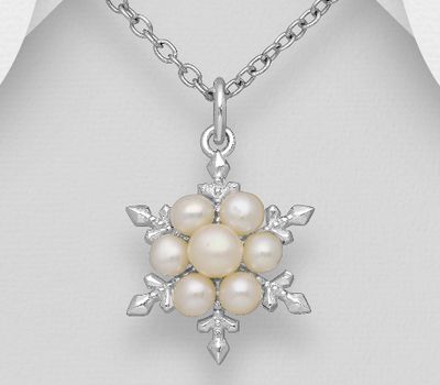 Şəkli böyütmək üçün tiklayın 925 Sterling Silver Snowflake Pendant, Decorated with Freshwater Pearls