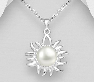 925 Sterling Silver Sun Pendant, Decorated with Freshwater Pearl