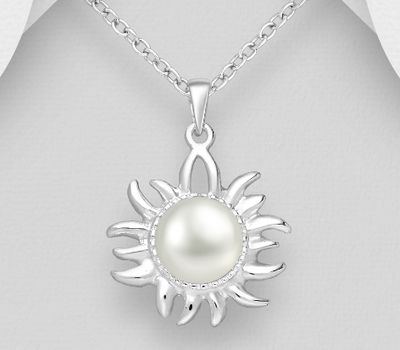 Şəkli böyütmək üçün tiklayın 925 Sterling Silver Sun Pendant, Decorated with Freshwater Pearl