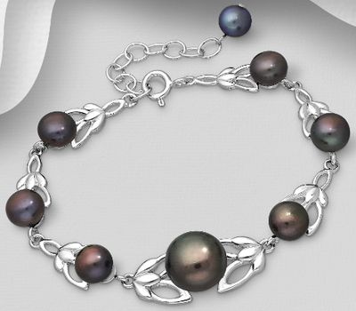 Malın səhifəsinə keç 925 Sterling Silver Adjustable Leaf Bracelet, Decorated with Freshwater Pearls