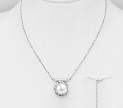 Şəkli böyütmək üçün tiklayın 925 Sterling Silver Necklace, Decorated with CZ Simulated Diamonds and FreshWater Pearl