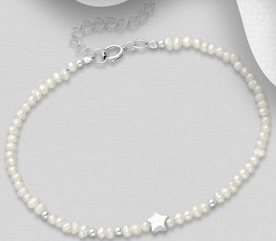 Şəkli böyütmək üçün tiklayın 925 Sterling Silver Star Bracelet, Beaded with Freshwater Pearls