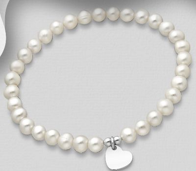 Malın səhifəsinə keç 925 Sterling Silver Elastic Heart Bracelet Beaded with Freshwater Pearls