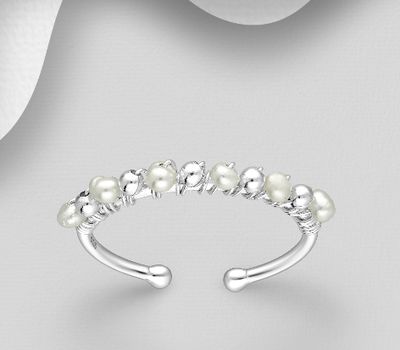 925 Sterling Silver Adjustable Ring, Beaded with Freshwater Pearls