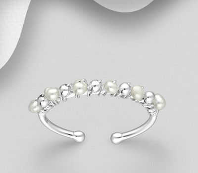 Şəkli böyütmək üçün tiklayın 925 Sterling Silver Adjustable Ring, Beaded with Freshwater Pearls