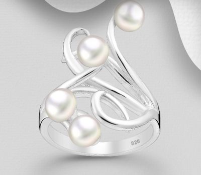 Şəkli böyütmək üçün tiklayın 925 Sterling Silver Ring Decorated With Fresh Water Pearl