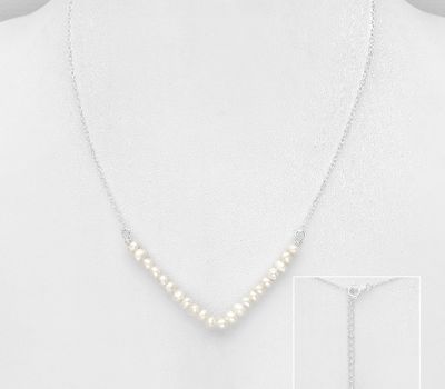925 Sterling Silver Chevron Necklace, Beaded with Freshwater Pearls