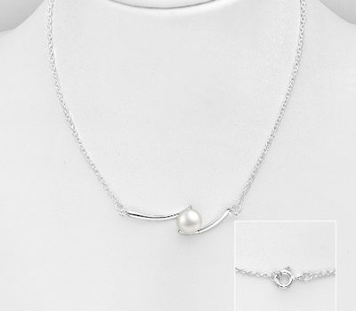 Şəkli böyütmək üçün tiklayın 925 Sterling Silver Necklace, Decorated with Freshwater Pearl