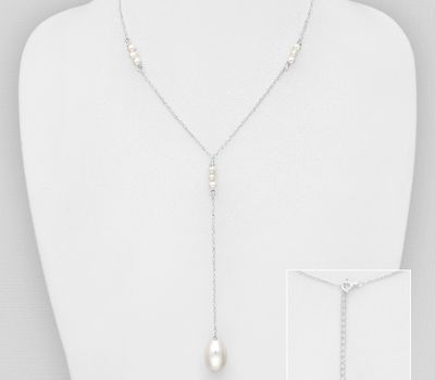 925 Sterling Silver Y-Drop Necklace, Beaded with Freshwater Pearls