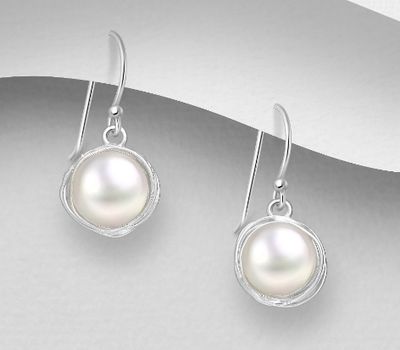 Şəkli böyütmək üçün tiklayın 925 Sterling Silver Hook Earrings, Decorated with Freshwater Pearls