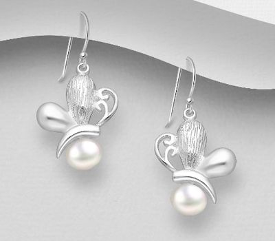 925 Sterling Silver Butterfly Hook Earrings, Decorated with Freshwater Pearls