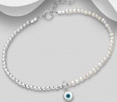 Şəkli böyütmək üçün tiklayın 925 Sterling Silver Ball And Eye Bracelet Decorated With Colored Enamel And Shell