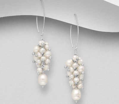 Şəkli böyütmək üçün tiklayın 925 Sterling Silver Hook Earrings Decorated With Fresh Water Pearls