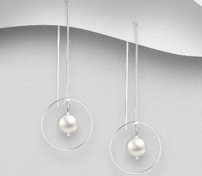 925 Sterling Silver Threader Earrings,  Decorated with FreshWater Pearls