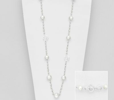925 Sterling Silver Rose Necklace Beaded With Fresh Water Pearls