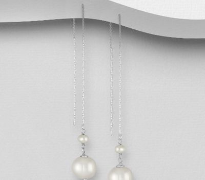 925 Sterling Silver Threader Earrings, Beaded with Freshwater Pearls