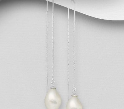 Şəkli böyütmək üçün tiklayın 925 Sterling Silver Threader Hook Earrings Decorated with Freshwater Pearls