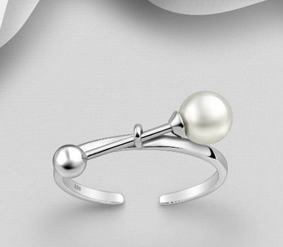 925 Sterling Silver Ball Ring, Decorated with Freshwater Pearl