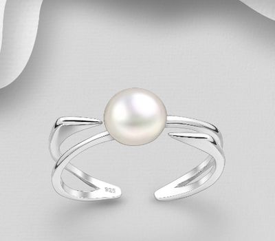 925 Sterling Silver Adjustable Ring, Decorated with Freshwater Pearl
