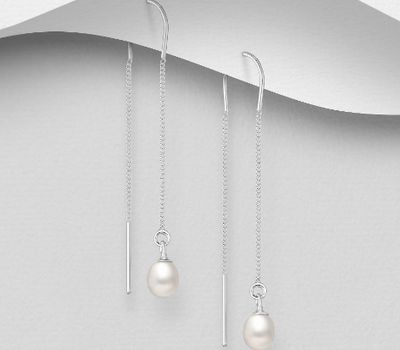 925 Sterling Silver Threader Earrings, Decorated with FreshWater Pearls