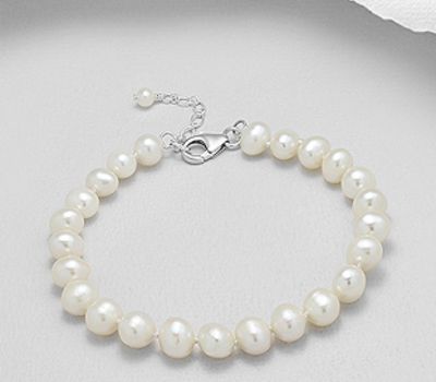 Şəkli böyütmək üçün tiklayın 925 Sterling Silver Bracelet, Beaded with 6-6.5 mm Diameter AA Freshwater Pearls