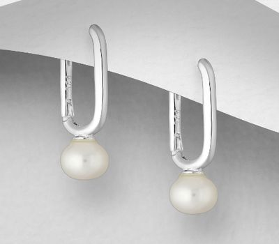 Şəkli böyütmək üçün tiklayın 925 Sterling Silver Hoop Earrings, Decorated with Freshwater Pearls