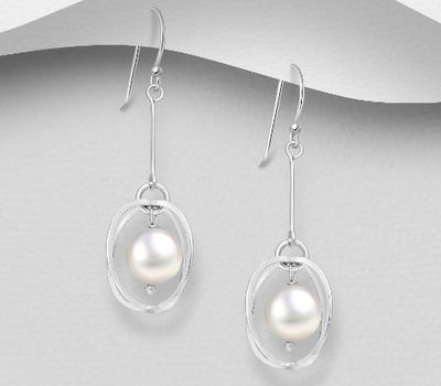 Şəkli böyütmək üçün tiklayın 925 Sterling Silver Hook Earrings Beaded With Fresh Water Pearls