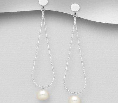 Şəkli böyütmək üçün tiklayın 925 Sterling Silver Push-Back Earrings, Decorated with Freshwater Pearls