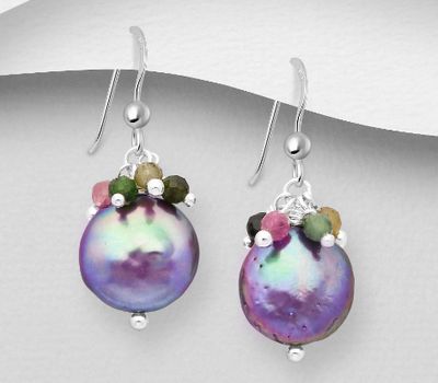 Şəkli böyütmək üçün tiklayın 925 Sterling Silver Hook Earrings Beaded with Freshwater Pearls and Gemstone Beads
