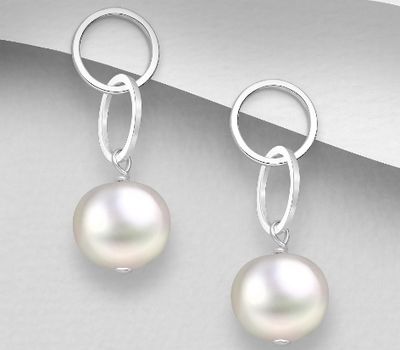 Şəkli böyütmək üçün tiklayın 925 Sterling Silver Links Push-Back Earrings, Beaded with Freshwater Pearls