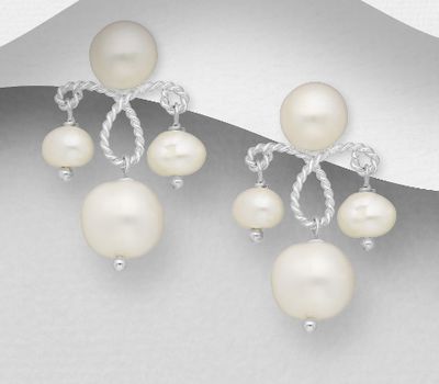 Şəkli böyütmək üçün tiklayın 925 Sterling Silver Push-Back Earrings, Beaded with Freshwater Pearls